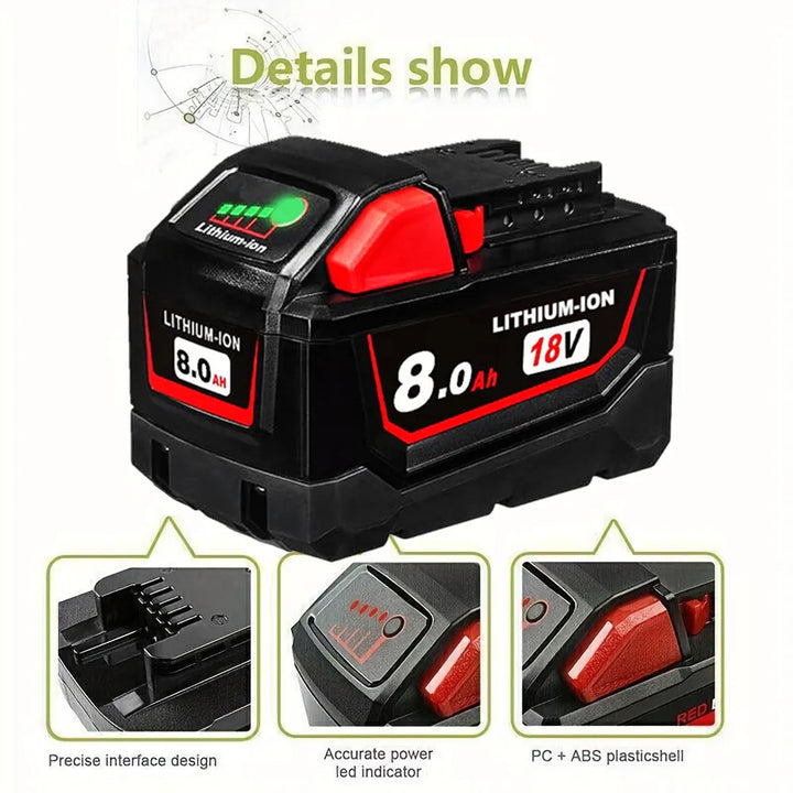4 Pack 18V 8.0Ah Battery Replace For All Milwaukee M18 8000mAh Cordless Power Tools Lithium-Ion Battery Compatible With Milwauke