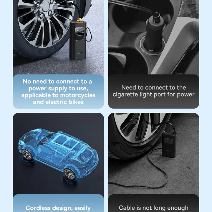 Baseus Wireless Air Pump Portable Air Compressor Smart Digital Electric Car Air Pump for Car Motorcycle Bicycle Inflator Pump