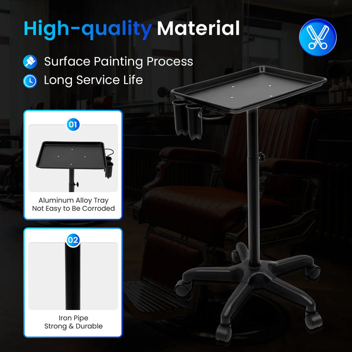 Professional Aluminum Salon SPA Rolling Cart Medical Tattoo Mobile Trolley Hair Instrument Service Tray Black/Silver