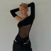 WhereMery Hollow Out See Through Mesh Bodysuit Women Off Shoulder Long Sleeve Skinny T Shirt Gothic Aesthetic Sexy Bodysuits