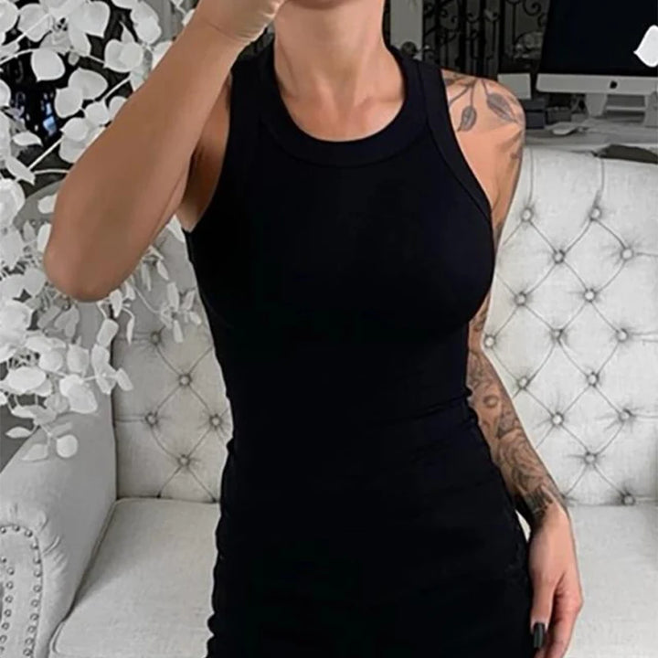 Women Solid Round Neck Ribbed Tank Top Camisole Women Summer Basic Elastic Tank Top O Neck Solid Tank Top