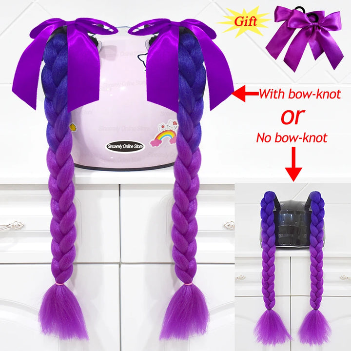 2pcs/pair New Motorcycle Helmet Braids Woman Braids Wig For Motorbike Helmets 164 colors Twist Dual Pigtail Ponytail With Sucker