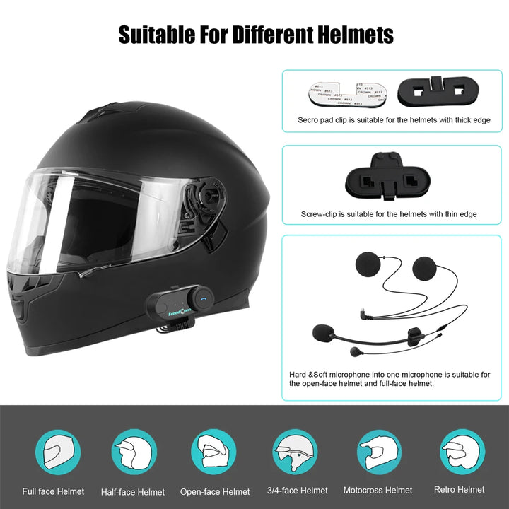 Freedconn T Com VB Motorcycle Helmet Headset Bluetooth Stereo Intercom Call Wireless Communication Interphone FM Music Sharing