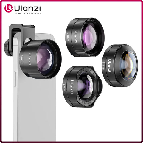 Ulanzi Universal Mobile Lens 75mm Macro/8mm Fisheye/16mm Wide-Angle/60mm Telephoto Phone Lens for Photography Videography