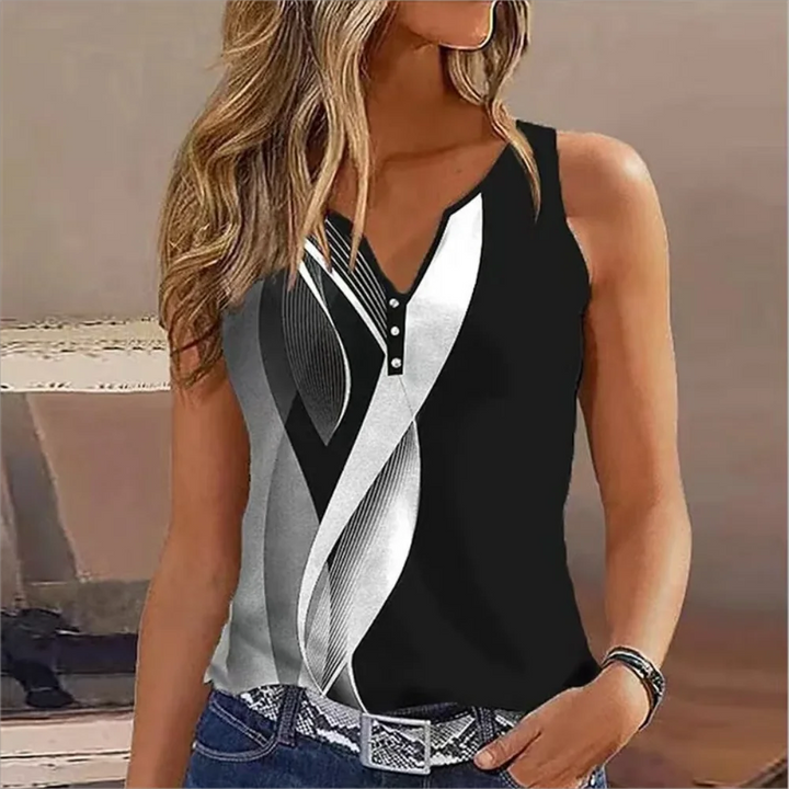 European and American Cross Border New Women's V-neck Abstract Print Sleeveless Tank Top
