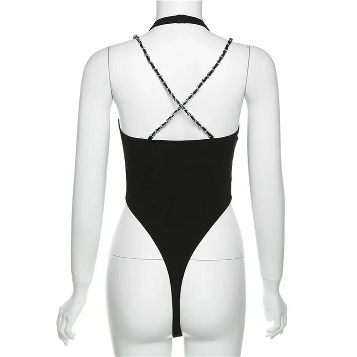 Hollow Out Sexy Bodysuit Lingerie Black Off Shoulder Bustier Hanging Neck Body Feminino Sleeveless Fashion Trends Women Clothing