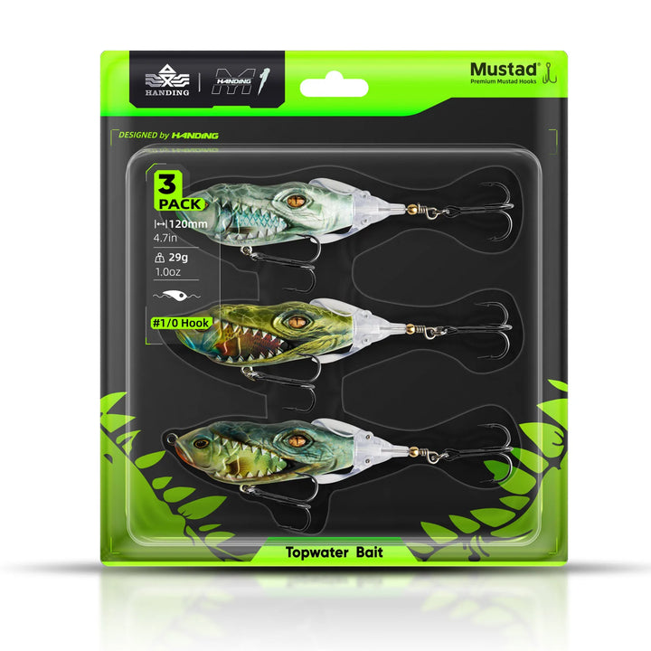 HANDING 3Pcs M1 Topwater Whopper Fishing Lure Floationg Hard Swimbait Durable Steel Ring Fishing Tackle UV Paint Fishing Bait