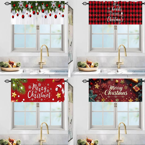 1PC - Christmas Day Snowman Curtains Winter Snowflake Curtains Pocket Window Decorations Living Room Bedroom Home Decor