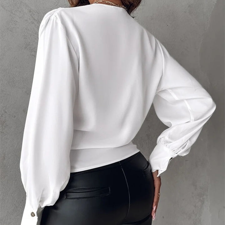Sexy V Neck Long Sleeve Shirts Blouses Office Ladies Spring Summer Fashion Elegant Solid White Blouse For Women 2025 Female Tops