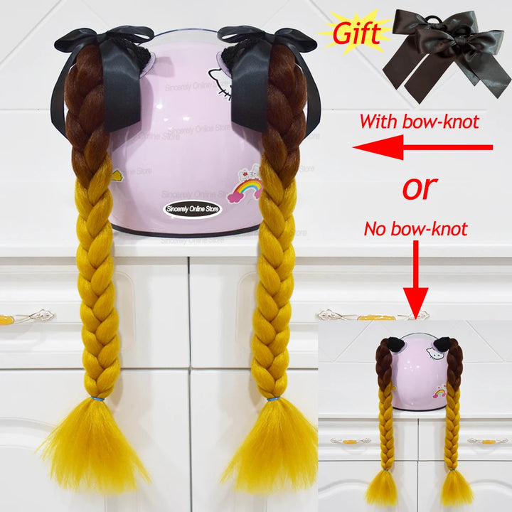 2pcs/pair New Motorcycle Helmet Braids Woman Braids Wig For Motorbike Helmets 164 colors Twist Dual Pigtail Ponytail With Sucker