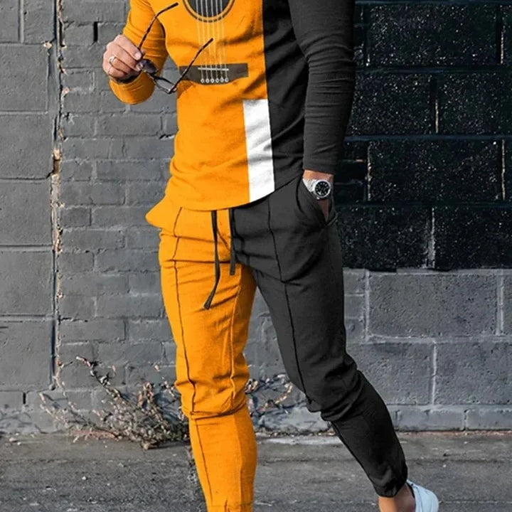 Men's Long Sleeve T-shirts and Pants Two Piece Guitar 3D Printed Men's Sets Casual Suit nike tech fleece
