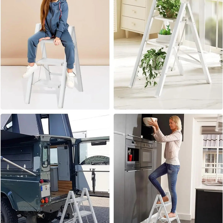 Aluminium 3-4 Step Ladder with Wide Steps Lightweight Folding Ladder Portable Slim Step Stool Safety Household Ladder Stepladder