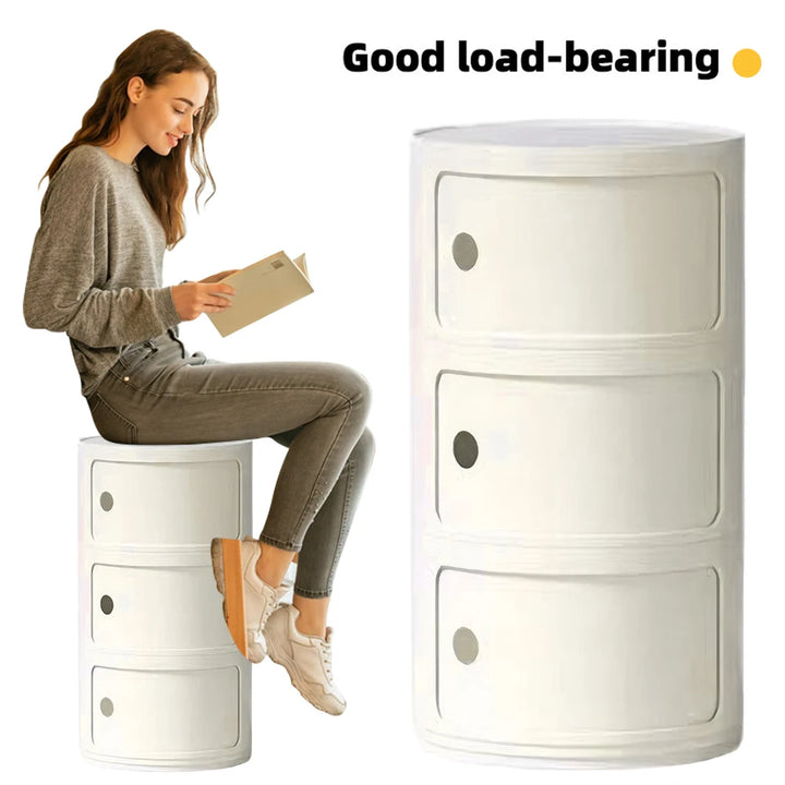 2/3 Layer Nordic Round Bedside Table Bedroom Small Side End Table Plastic Storage Cabinet for Living Room Bedroom