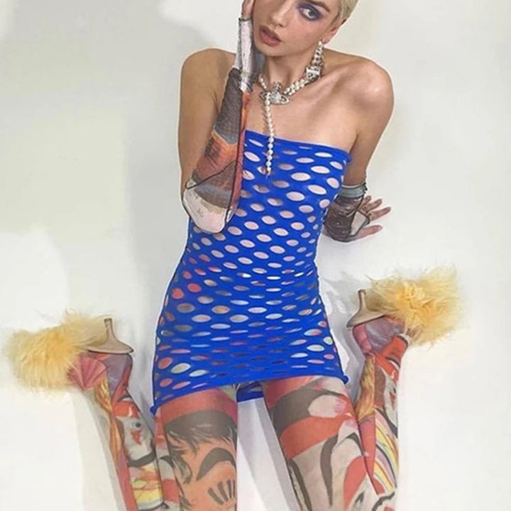 Night Club Erotic Costumes New Fashion Women's Mini Bodycon Dress Erotic Perspective Fishing Net Tight Lingerie Sleepwear