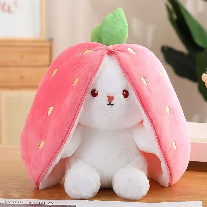 25cm Strawberry Cute Carrot Rabbit Plush Toy Stuffed Creative Into Fruit Transform Baby Cuddly Bunny Doll for Kid Birthday Gift