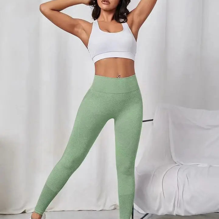 Women Seamless Solid Leggings Knit Slim Leggings High Waist Hip Liftting Fashion Elastic Fitness Yoga Tights Gym Workout Pants