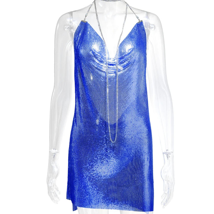 Sexy see through Chain Sequin summer dress women backless mini birthday party dress night club outfits evening dresses vestidos