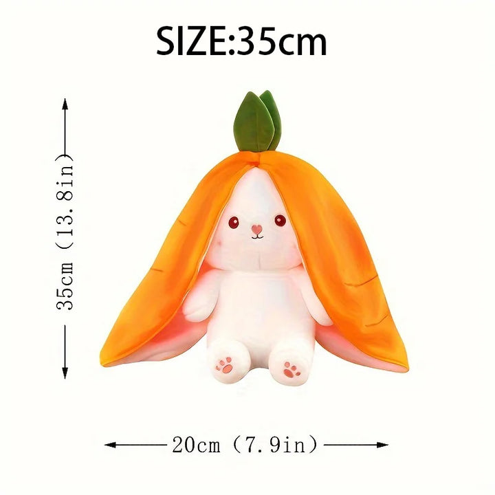 Bunny Stuffed Animal,Reversible Carrot Strawberry Bunny Plush Doll With Zipper Cute Soft Rabbit Toys Pillow Decoration