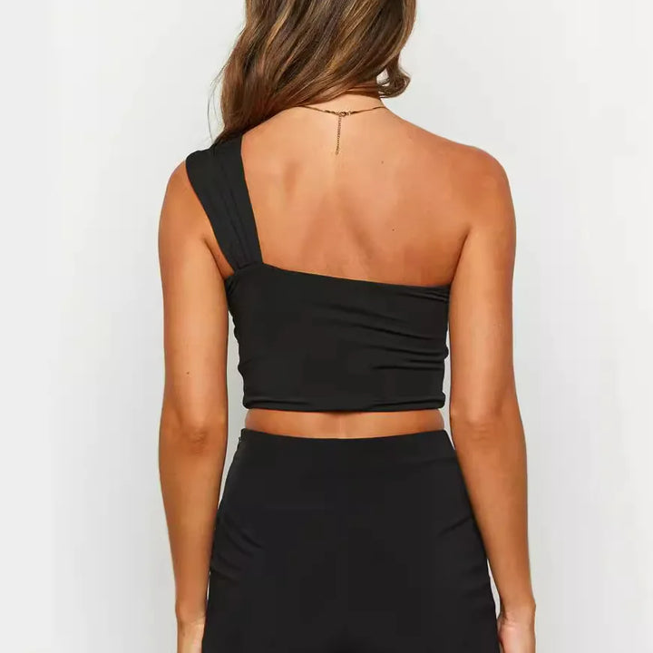 Women's Spicy Girl Sexy One Shoulder Tight Hollow Open Back Short Top Bar Nightclub 2024 New Edition