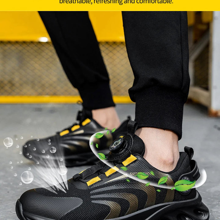 Men's Safety Shoes Steel Toe Anti-Puncture Work Shoes Man And Safety Sneaker Rotating Button Lighweight Men's Work Shoes
