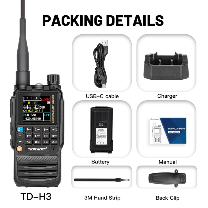 TIDRADIO H3 Long Range Walkie Talkies Wireless Programming Amateur Tow Way Radio Air Band Wireless Station Commutator HAM GMRS