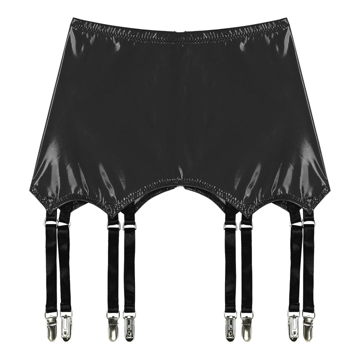 Womens Garters Suspender Belt Skirts Ladies Wet Look Patent Leather Garters with Metal Clips Clubwear Costume Underwear