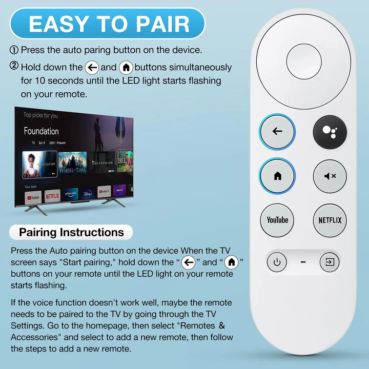 Enhanced Voice Remote for Google Chromecast 4K Snow/HD TV, Compatible with G9N9N,GA01920-US,  GA01409-US, GA01919-US, GA01923-US