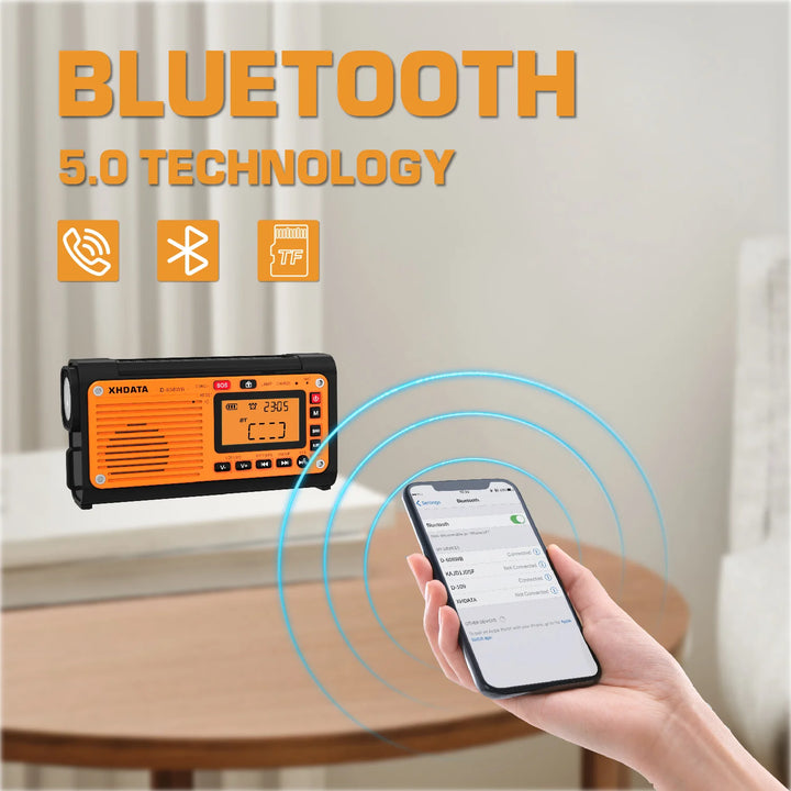 XHDATA D-608WB Emergency Crank Weather Radio FM/AM/SW/NOAA Alert Portable Radio with Phone Charger, Bluetooth, Battery Operated