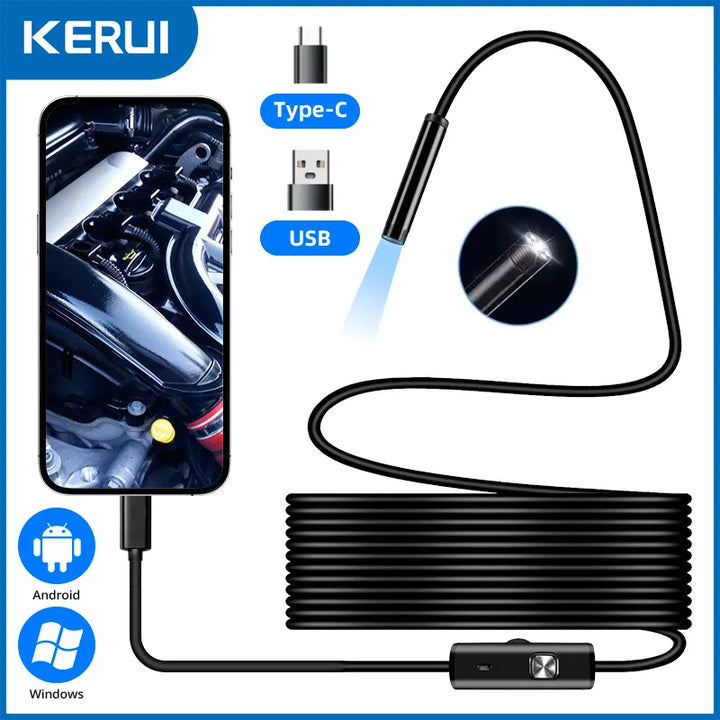 KERUI Android Endoscope Camera 2 IN1 Micro USB Type C Borescope Mini Camera Waterproof LED Car Inspection For HUAWEI XIAOMI PC