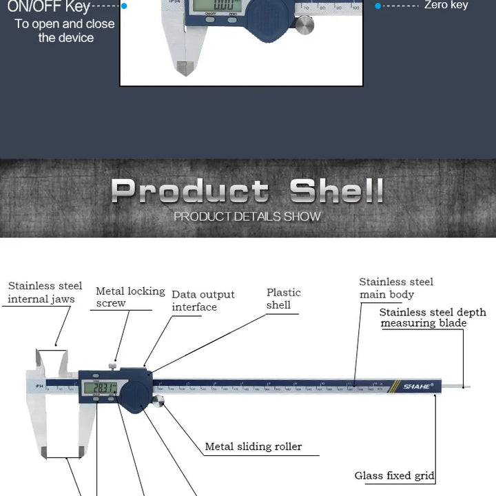 SHAHE 8 Inch Caliper Measuring Tool with Stainless Steel IP54 Protection Electronic Digital Caliper 200mm