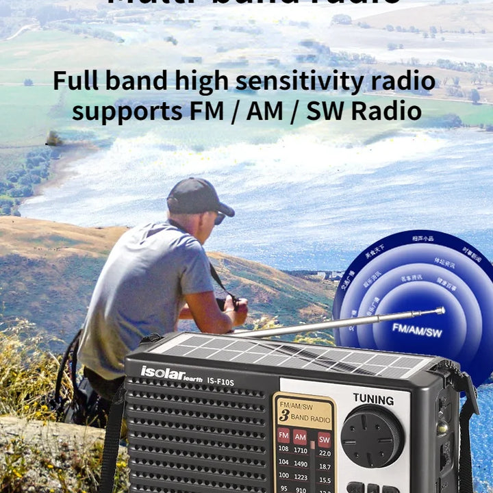 Wireless Bluetooth Speaker LED Flashlight FM AM SW Radio Solar Charging Emergency Radio Full Band High Sensitivity