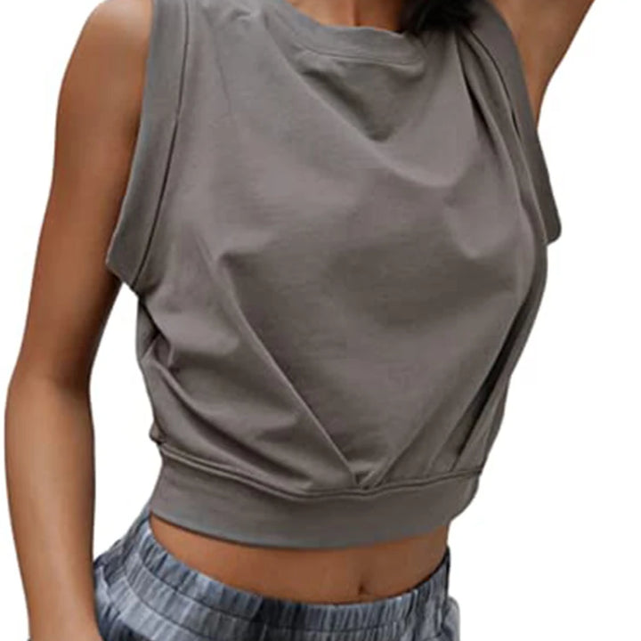 Crop Top Cotton Shirts for Women Cute Sleeveless Yoga Tops Running Gym Workout Shirts Casual Fitness Loose Female T-Shirt