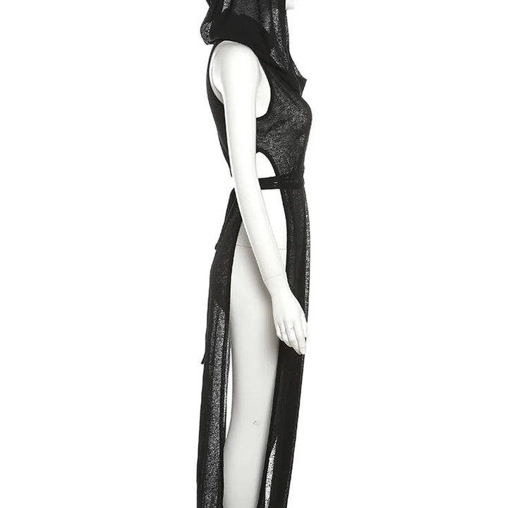 nibber 2024 Summer High Street Travel Cool Confident Black Mysterious Sexy Open Avant-garde Sexy Hot Cool Women's Hooded Dress