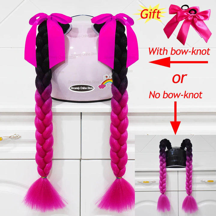 2pcs/pair New Motorcycle Helmet Braids Woman Braids Wig For Motorbike Helmets 164 colors Twist Dual Pigtail Ponytail With Sucker
