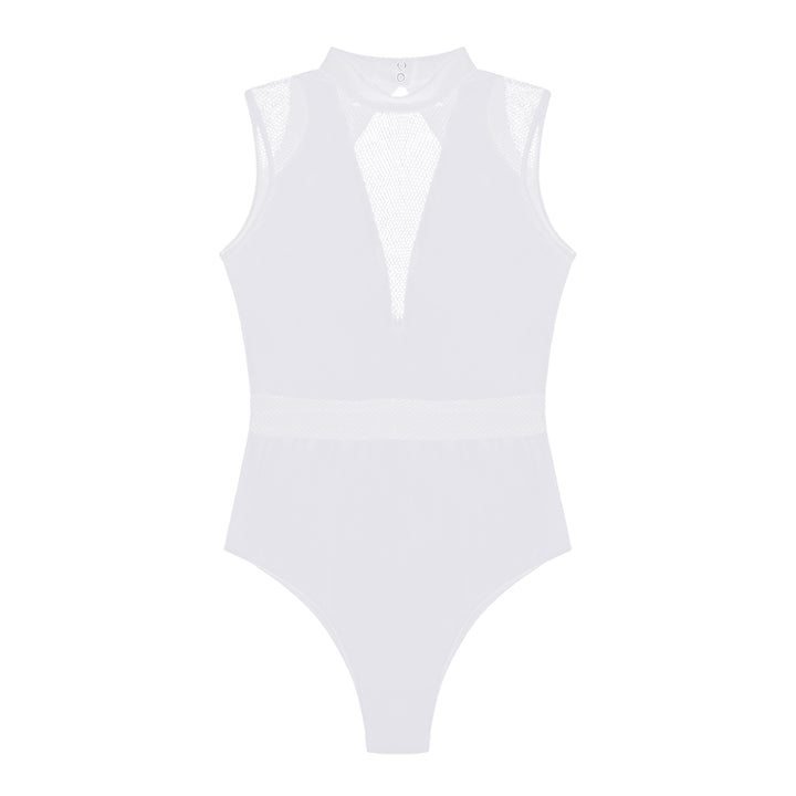 Ballet Dance Leotard Womens Adult Mesh Splice Gymnastics Bodysuit Dancewear One-Piece Backless Training Costume