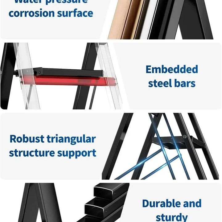 Aluminium 3-4 Step Ladder with Wide Steps Lightweight Folding Ladder Portable Slim Step Stool Safety Household Ladder Stepladder