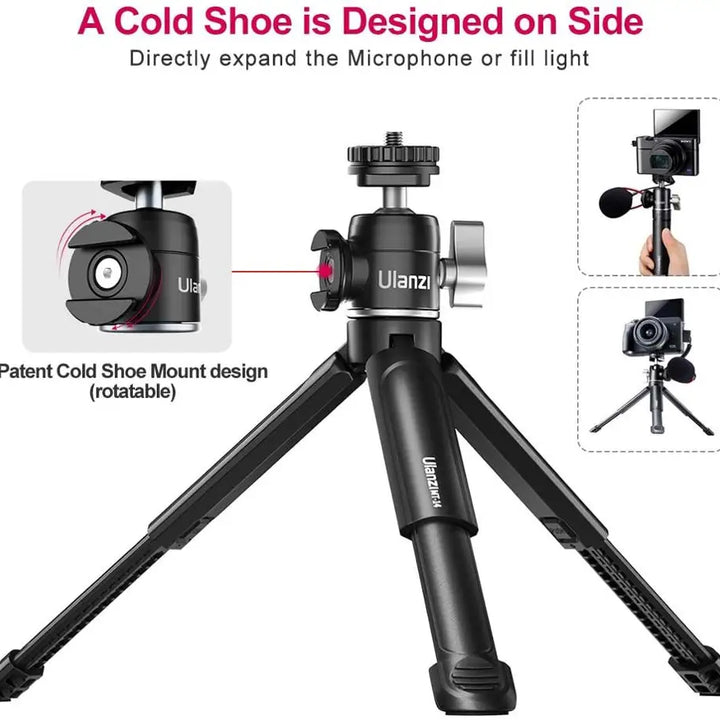 Ulanzi U-Vlog lite Mini Tripod with 360° Ball Head & Cold Shoe Selfie Stick Tabletop Tripod for Camera iPhone Android Phone DSLR