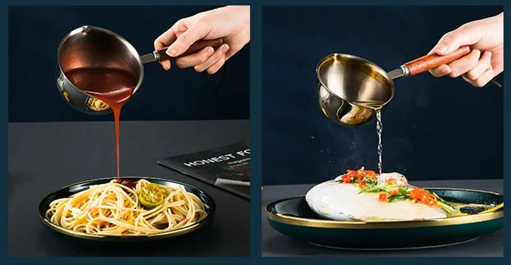 Stainless Steel Oil Pot with Wooden Handle 120ml/200ml Spilled Mini Soup Milk Pot Scalding-proof Kitchen Tool Cook Accessories