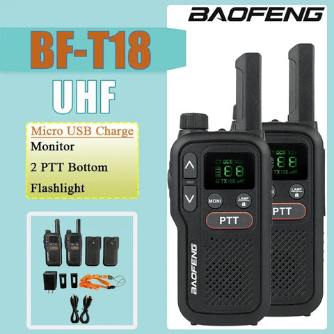 BF-T18 Baofeng Walkie Talkie Long Range UHF 400-470MHz Micro USB Charge Radio 2-PTT Bottom 16CH  Radio Upgrade Version of BF-T20