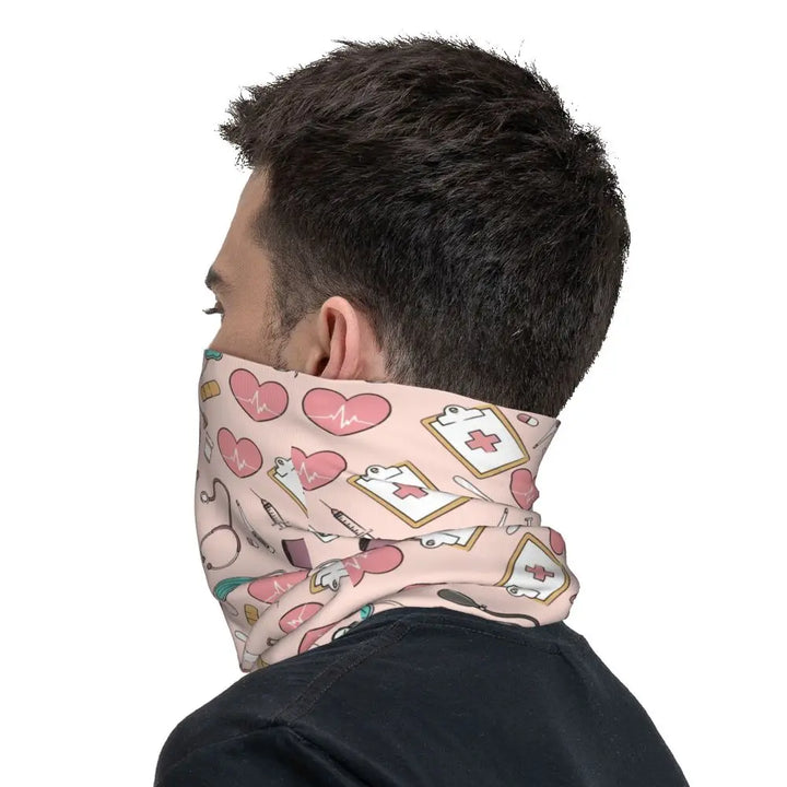 Custom Nursing Pattern Nurse Bandana Neck Gaiter for Ski Cycling Women Men Wrap Scarf Health Care Headband Warmer