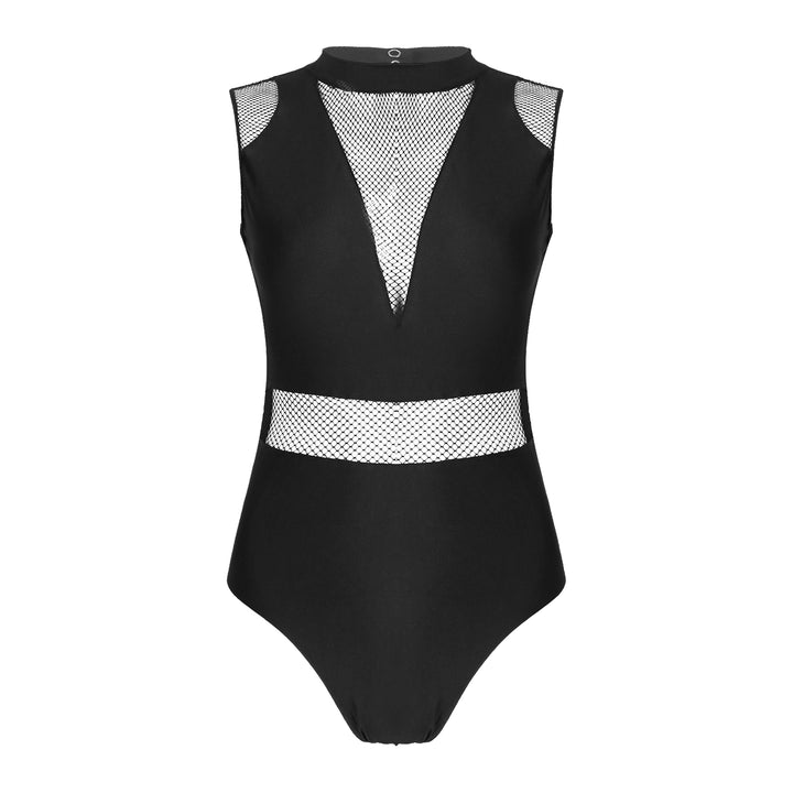 Ballet Dance Leotard Womens Adult Mesh Splice Gymnastics Bodysuit Dancewear One-Piece Backless Training Costume