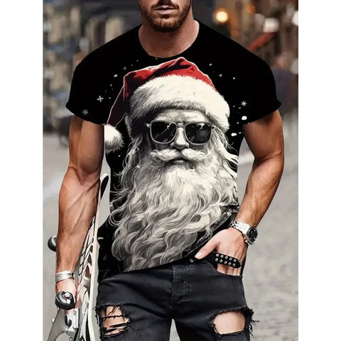 Men's T Shirt Santa Claus Graphic Print Pullover Summer Casual Short Sleeve Tee Fashion Funny T-Shirts Male Oversized Clothing