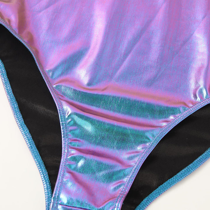 Women's Bodysuit for Adult Shiny Patent Leather Gymnastics Leotard Jumpsuit Long Sleeves Bodyuit Dancewear Rave Party Clubwear