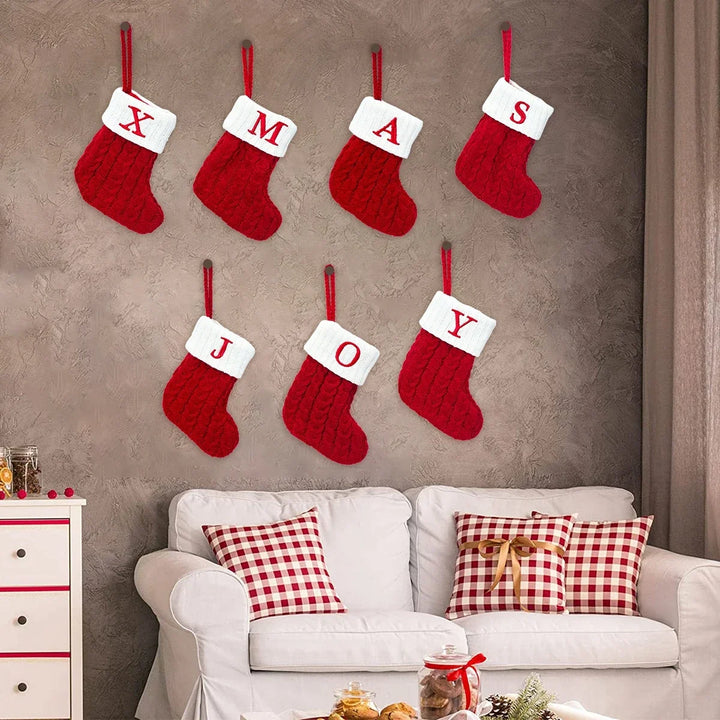 Xmas 2024 Decor Christmas Socks Knitting Snowflake Letter Stocking Christmas Tree Decoration Home 2025 New Year Ornament Gift