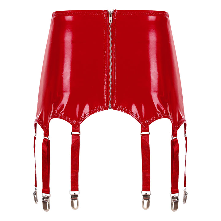 Womens Garters Suspender Belt Skirts Ladies Wet Look Patent Leather Garters with Metal Clips Clubwear Costume Underwear