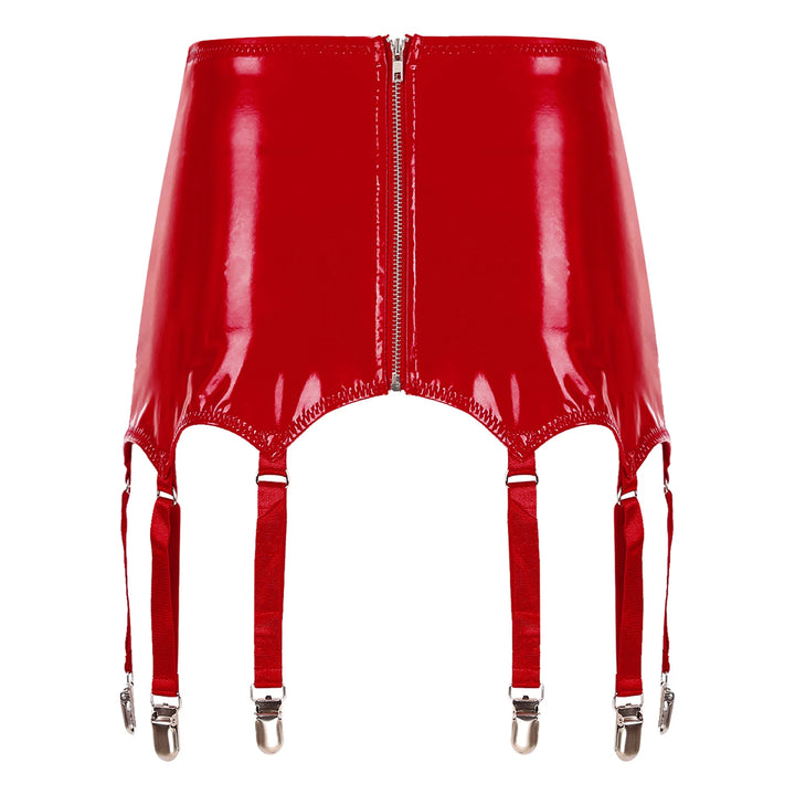 Womens Garters Suspender Belt Skirts Ladies Wet Look Patent Leather Garters with Metal Clips Clubwear Costume Underwear