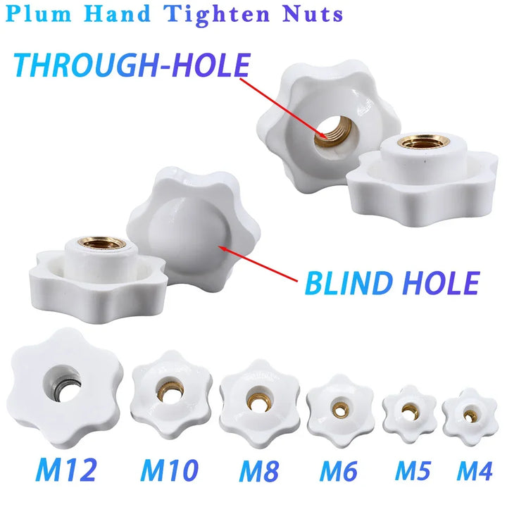 10/5/1Pcs Black White Plum Hand Tighten Torx Thumb Knob Nut Clamping Knob Handle Hand Mechanical Star Nuts M4 M5 M6 M8 M10 M12