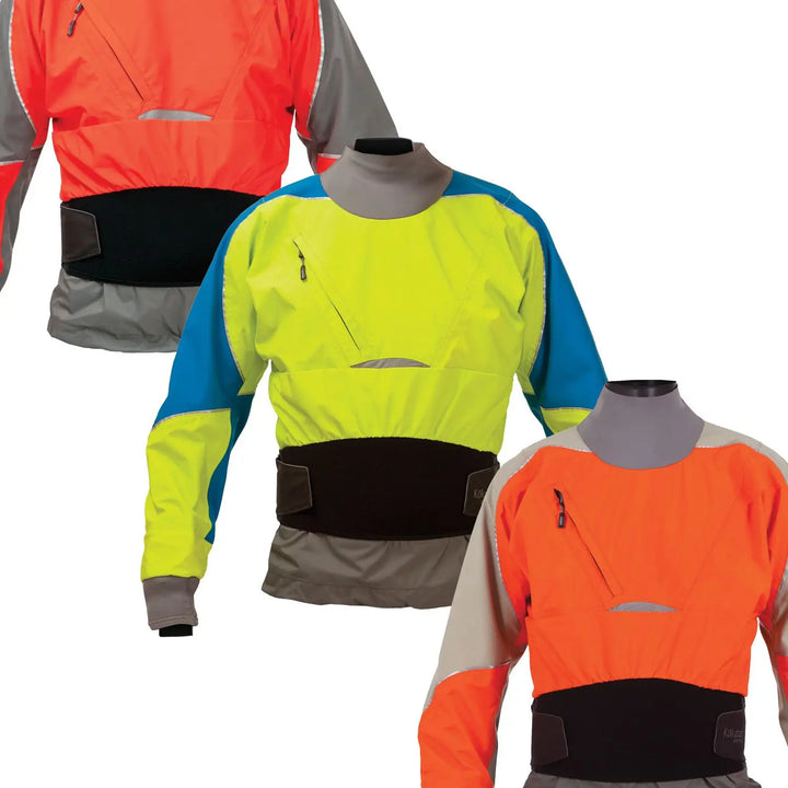 Dry Top With Dual Adjustable Neoprene Outer Skirt, a self-draining Zippered Chest Pocket Latex Wrist and Neck Gaskets