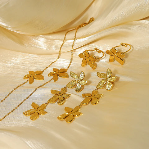 WILD & FREE 18K Gold Plated Stainless Steel Jewelry for Women Irregular Flower Bracelet Earrings Ring Trendy Accessories Set
