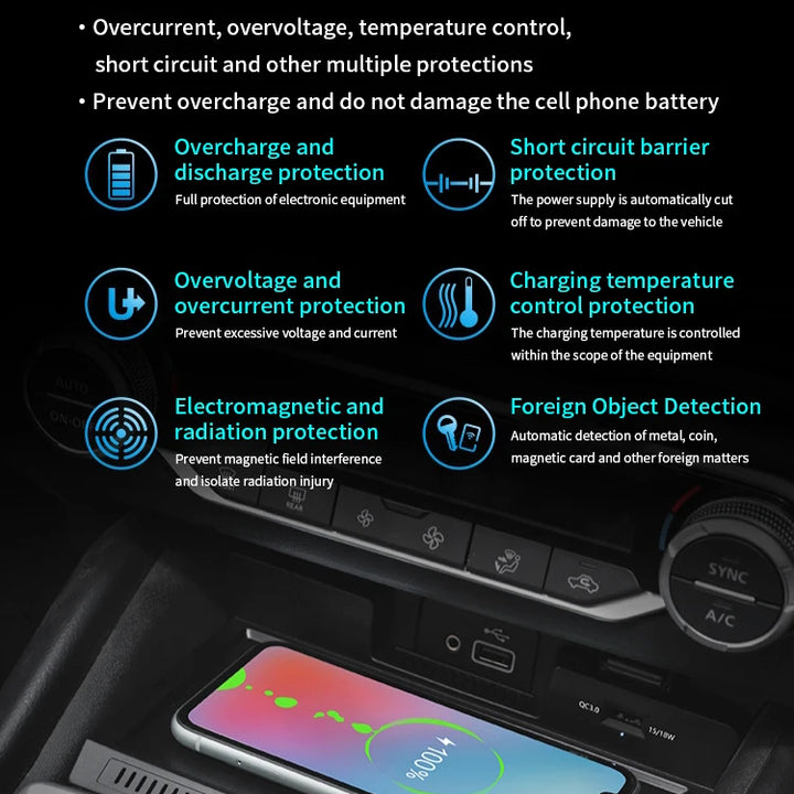 New fast Fortuner wireless byd charger for toyota fortuner Wireless Phone Charger Accessories 2022 2023 2024